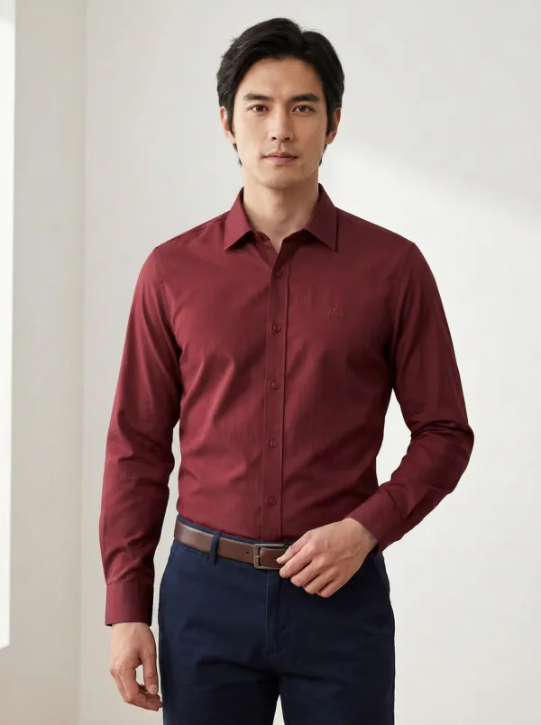 Men's Non-Iron Cotton A3 Embroidered Accent Long Sleeve Shirt
