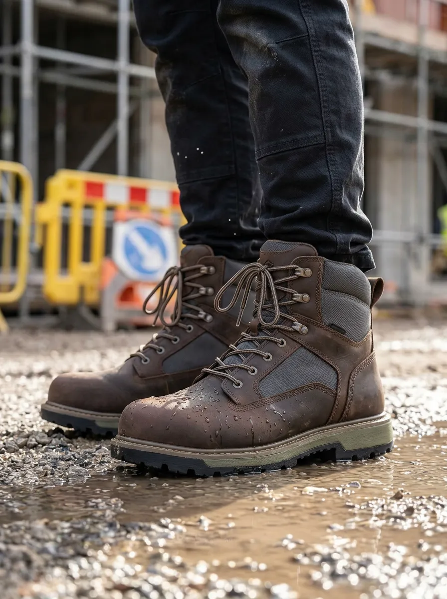 Men's Construction Inspired Waterproof Construction Graphic Detail Work Boots