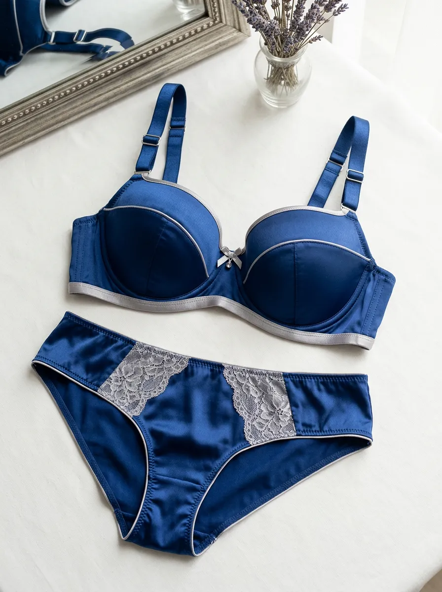 Women's Satin Lace Trimmed Satin Lingerie Set