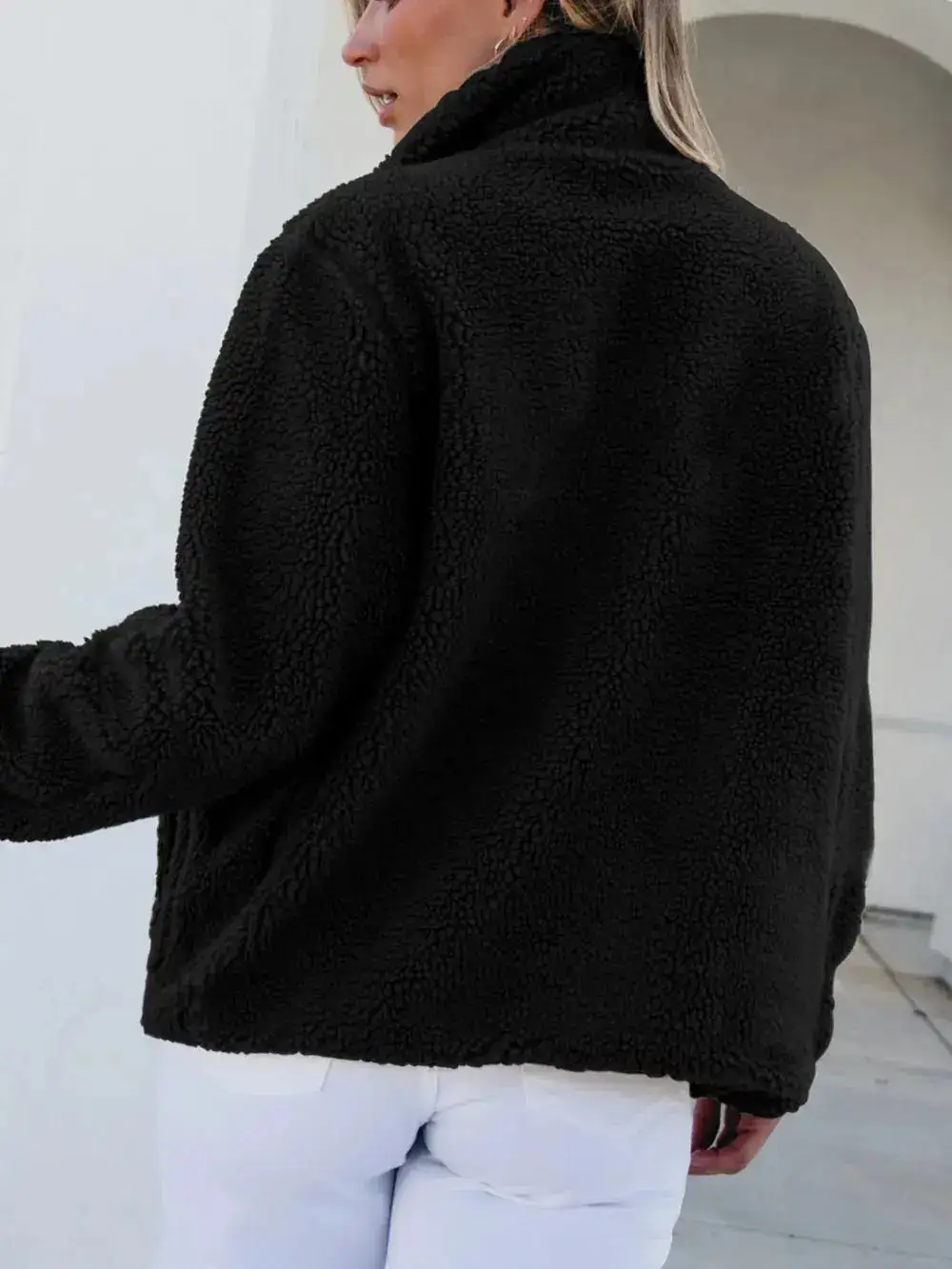 Plush Zip Front Pocketed Casual Jacket