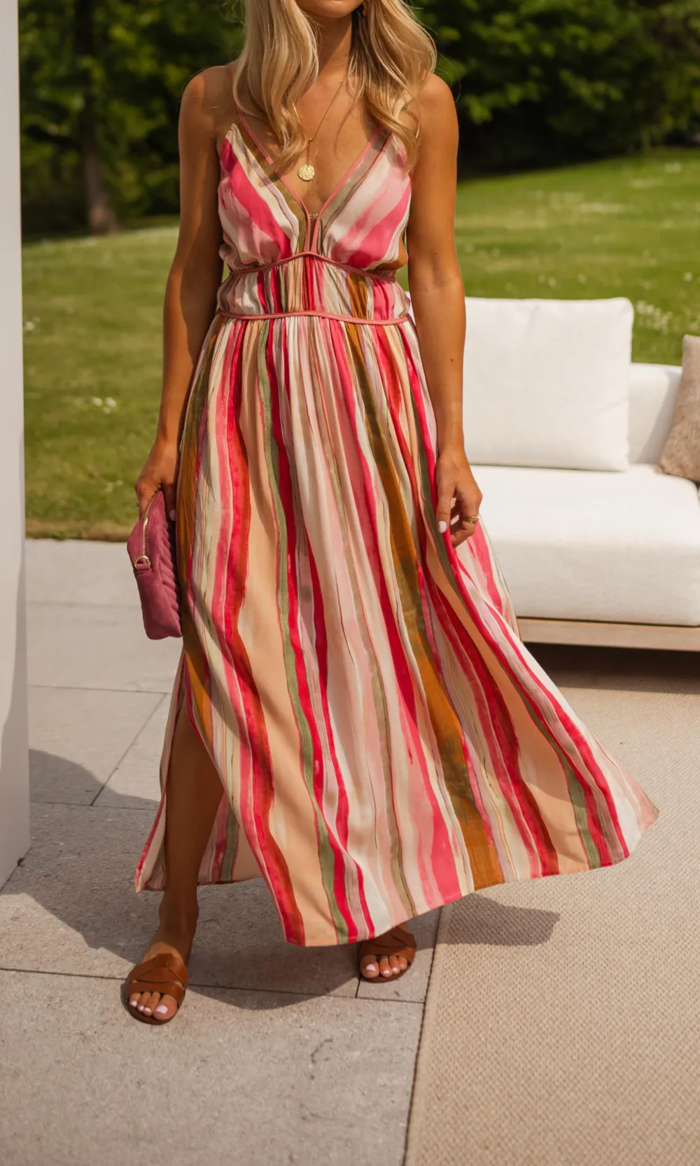 Striped V Neck Maxi Dress