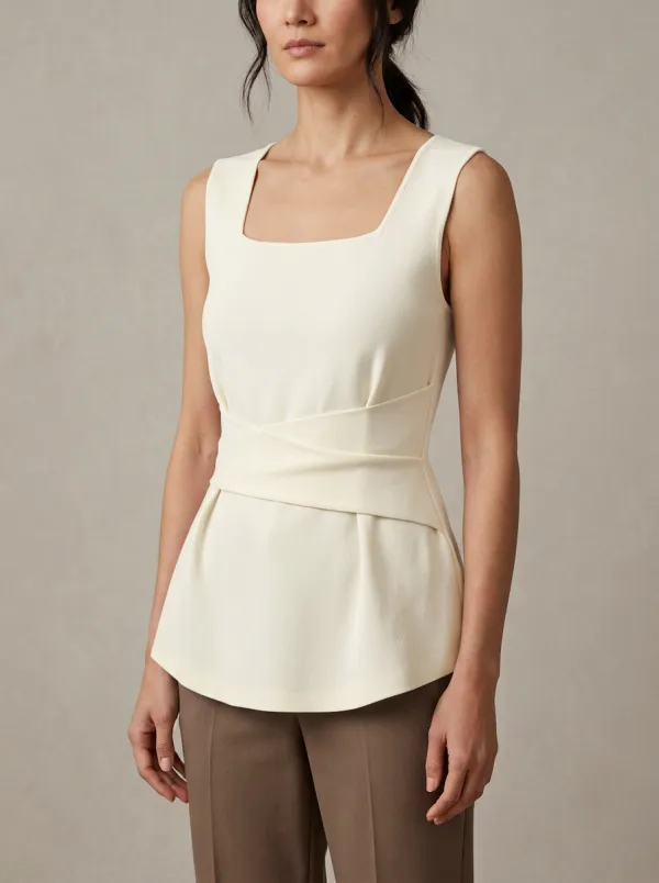 Peplum Wrap Square-Neck Peplum Top