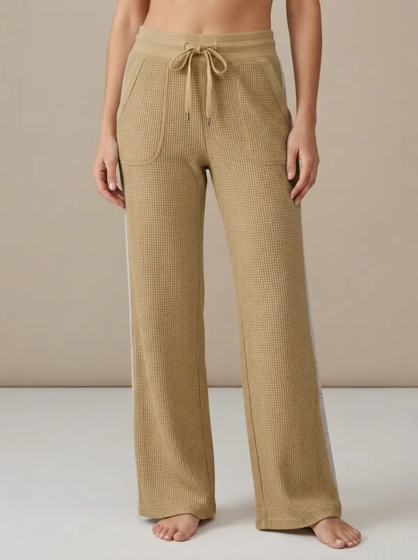 Women's Casual Lounge Waffle Knit Drawstring Wide Leg Pants