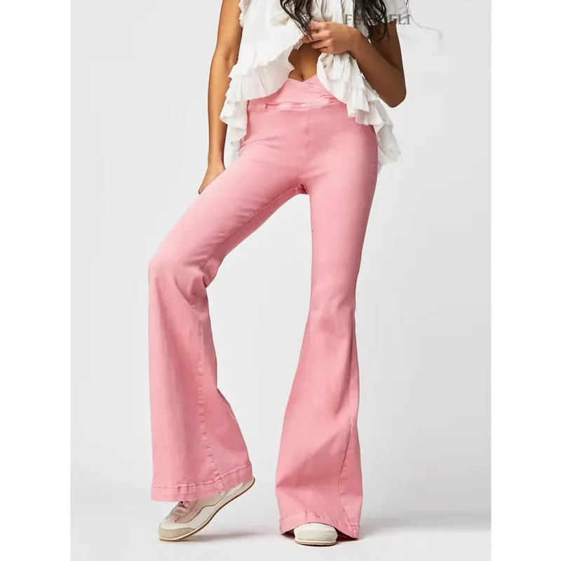 Asymmetric Waist Flare Jeans
