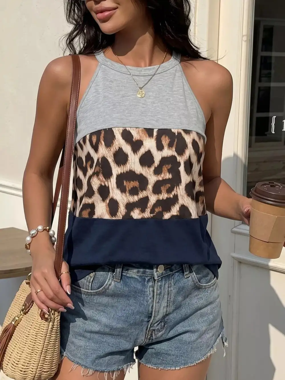 Leopard-Print Colorblock Tank Top
