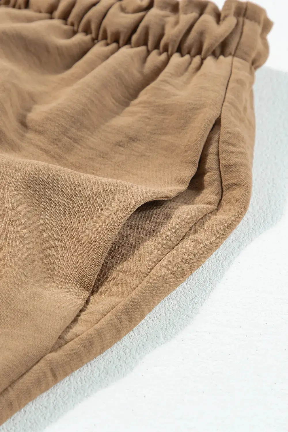 Drawstring Frilled Waist Wide Leg Utility Trousers