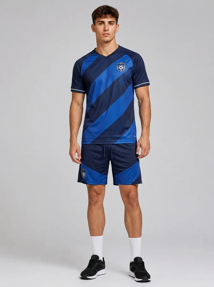 Men's Soccer Sports Fan Diagonal Stripe Printed Matching Set