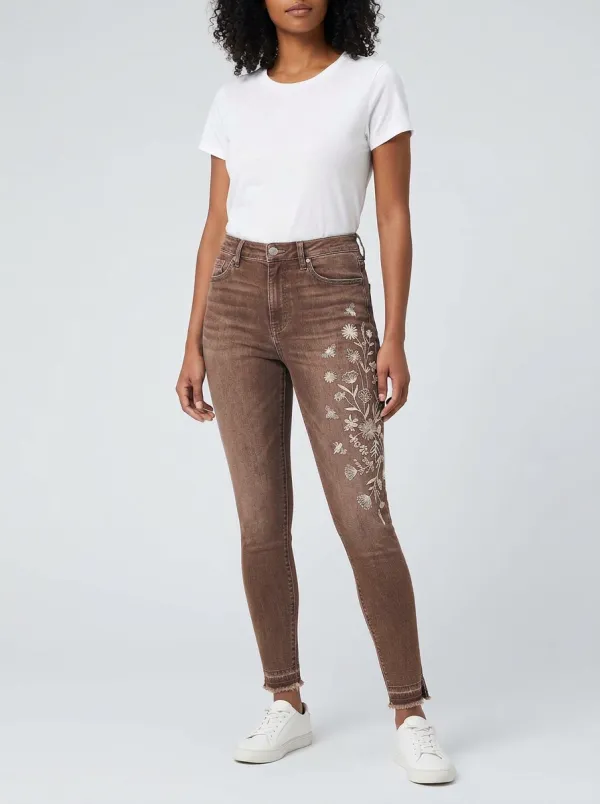 Women's Floral Botanical Embroidery Printed Slim Jeans