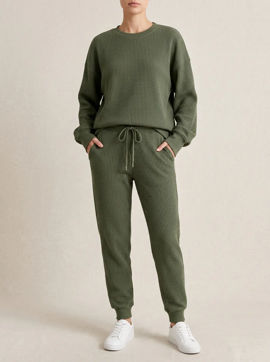 Unisex Layered Waffle Knit Long Sleeve Top