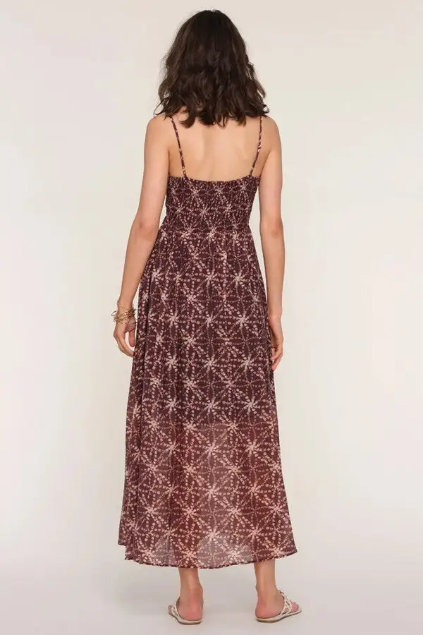 Women's Burgundy Star Print Maxi Dress