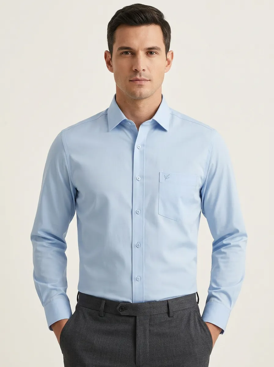 Men's Non-Iron Cotton Leaf Embroidered Long Sleeve Shirt