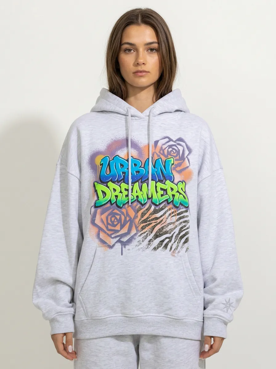 Unisex Streetwear Graffiti Zebra Rose Hoodie