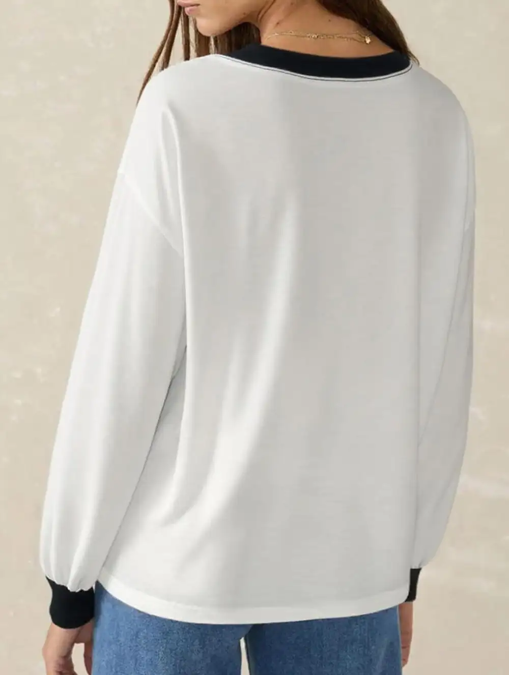 Contrast V Neck Loose Sweatshirt