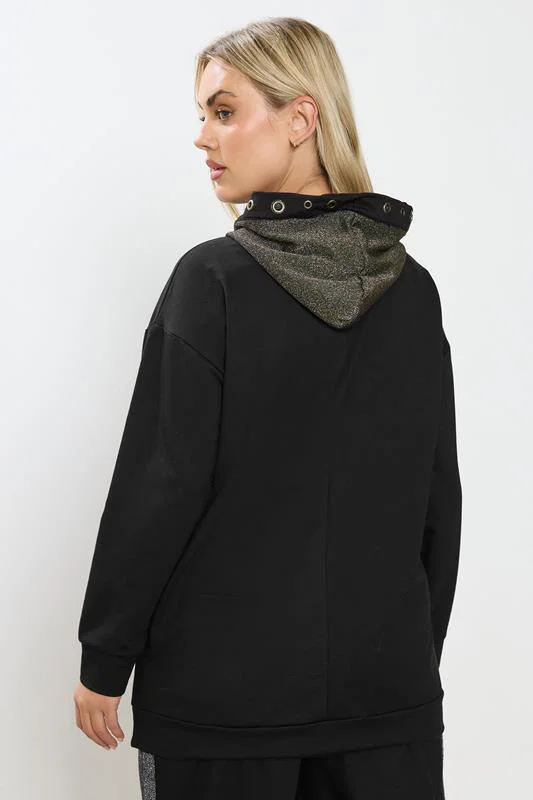 Black & Gold Shimmer Trim Eyelet Hoodie detail 2