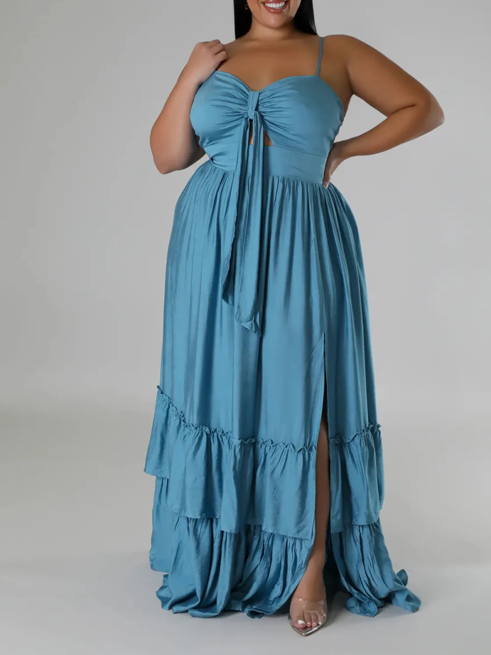 Strapless Plain Slit Dress