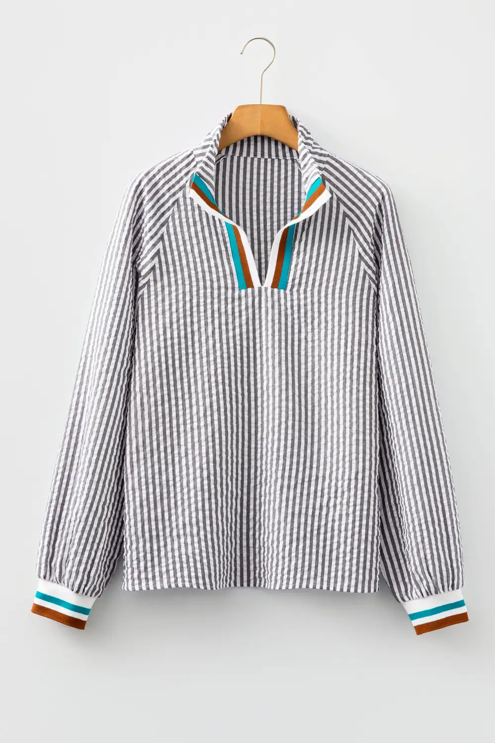 Women's Striped Patchwork Split Neck Top