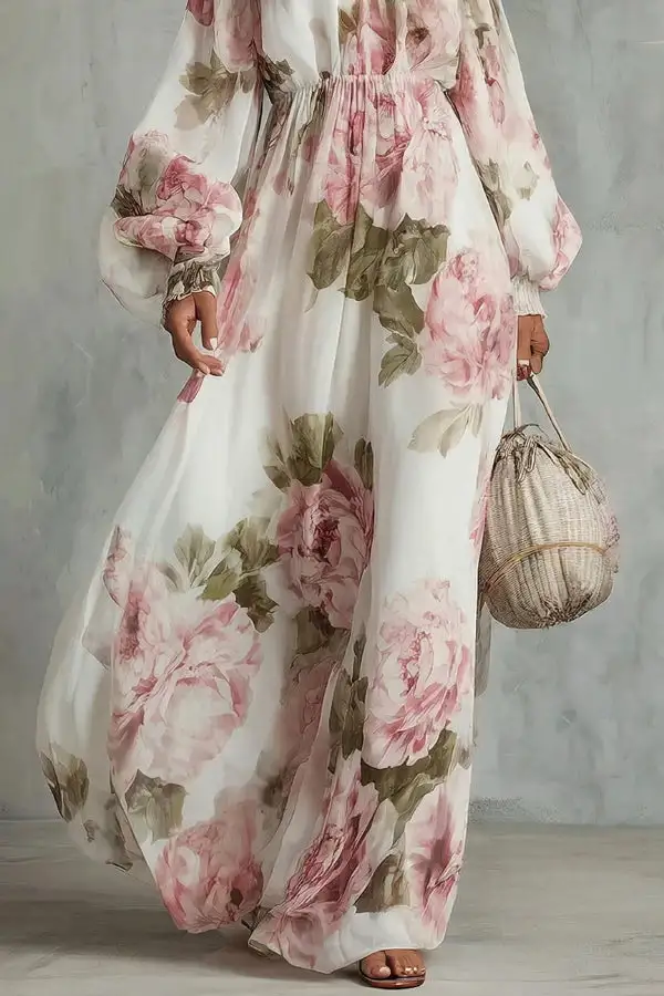 Airy Printed Coordinating Top And Flowing Maxi Skirt Set