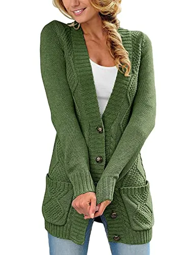 Women Open Front Cardigan Sweater Button Down Knit Sweater Coat
