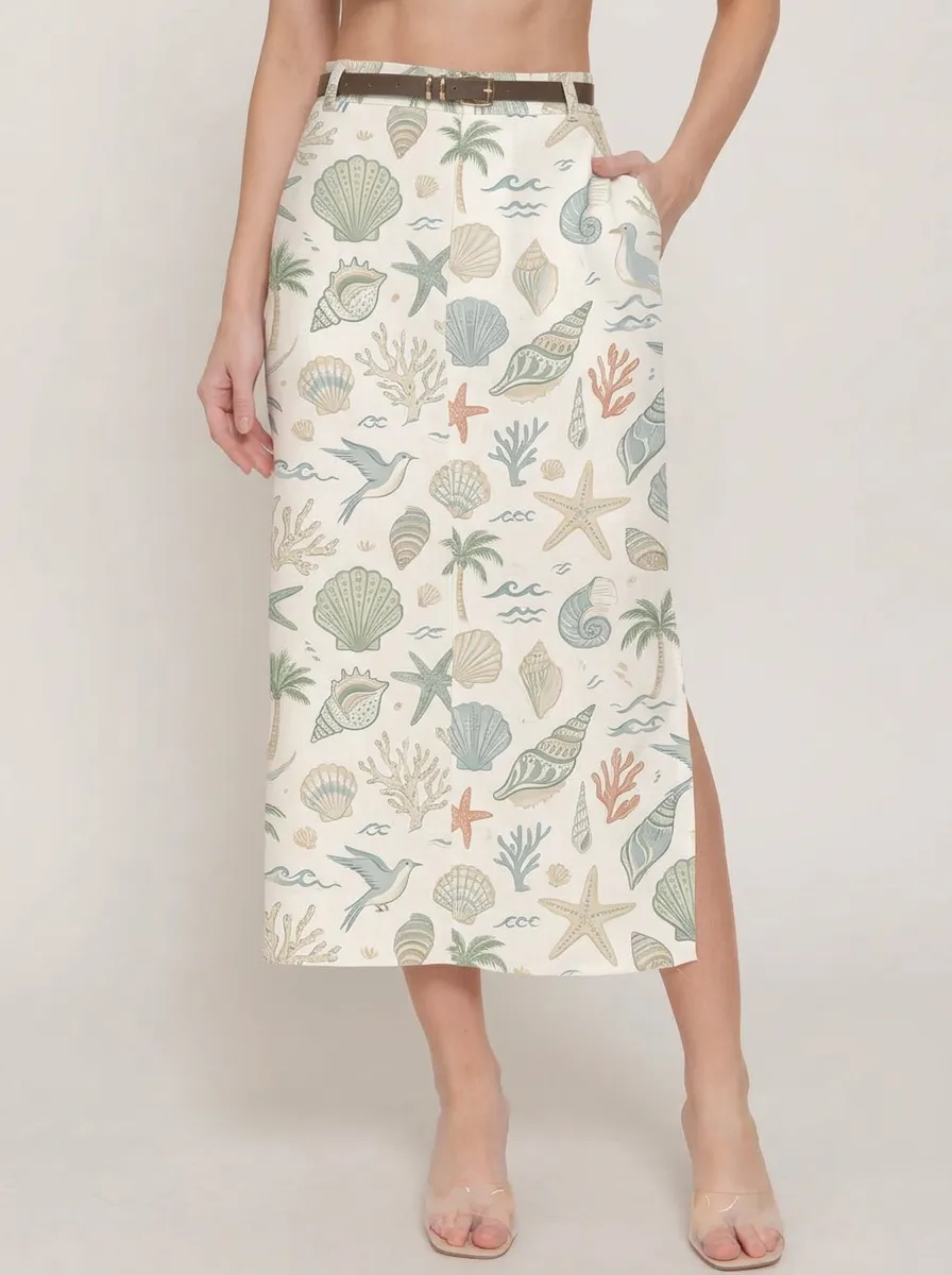 Women's Beach Lover Seashell Starfish Palm Tree Printed Skirt