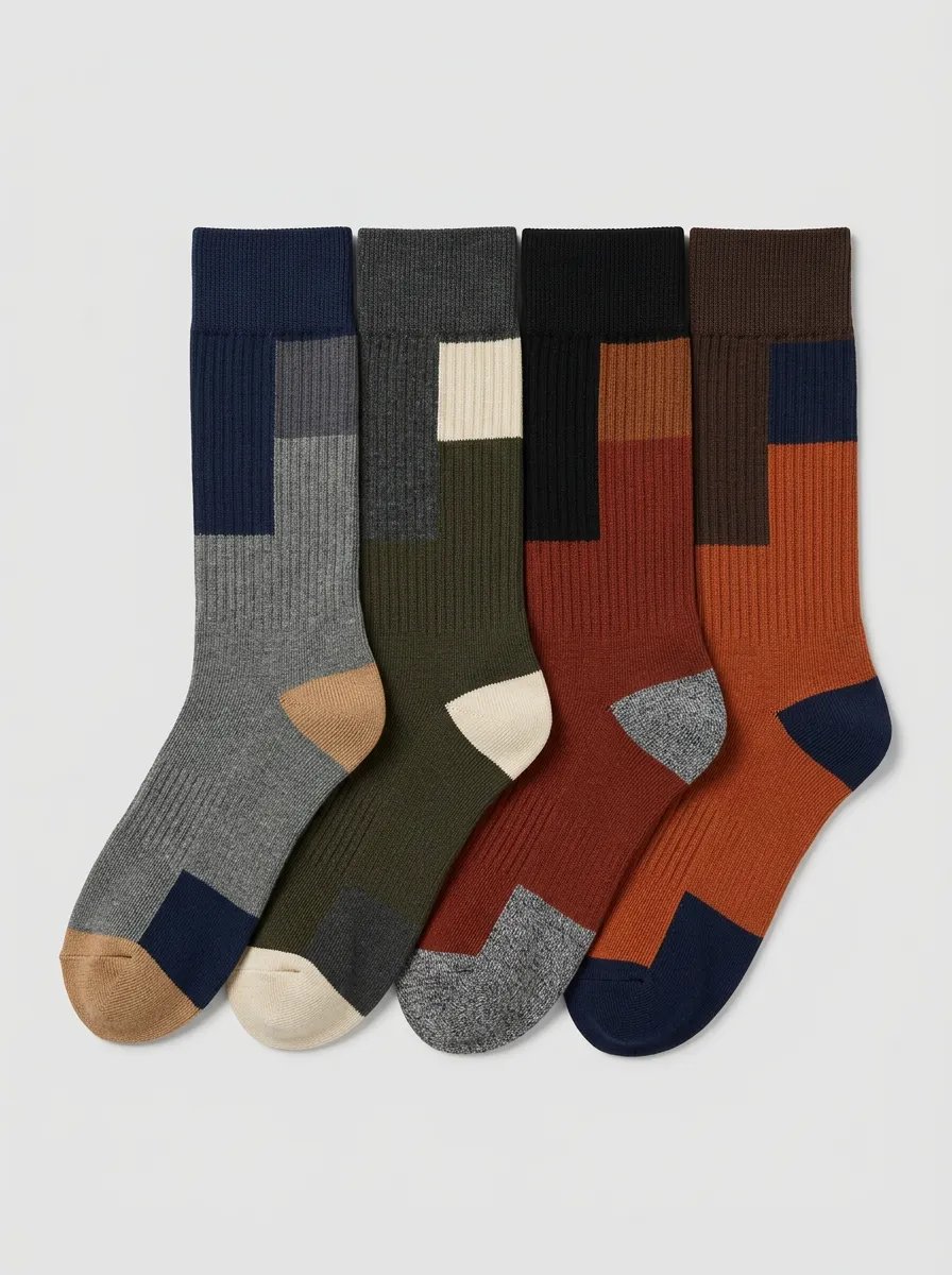 Men's Colorblock Earth-Tone Crew Socks 9-Pack