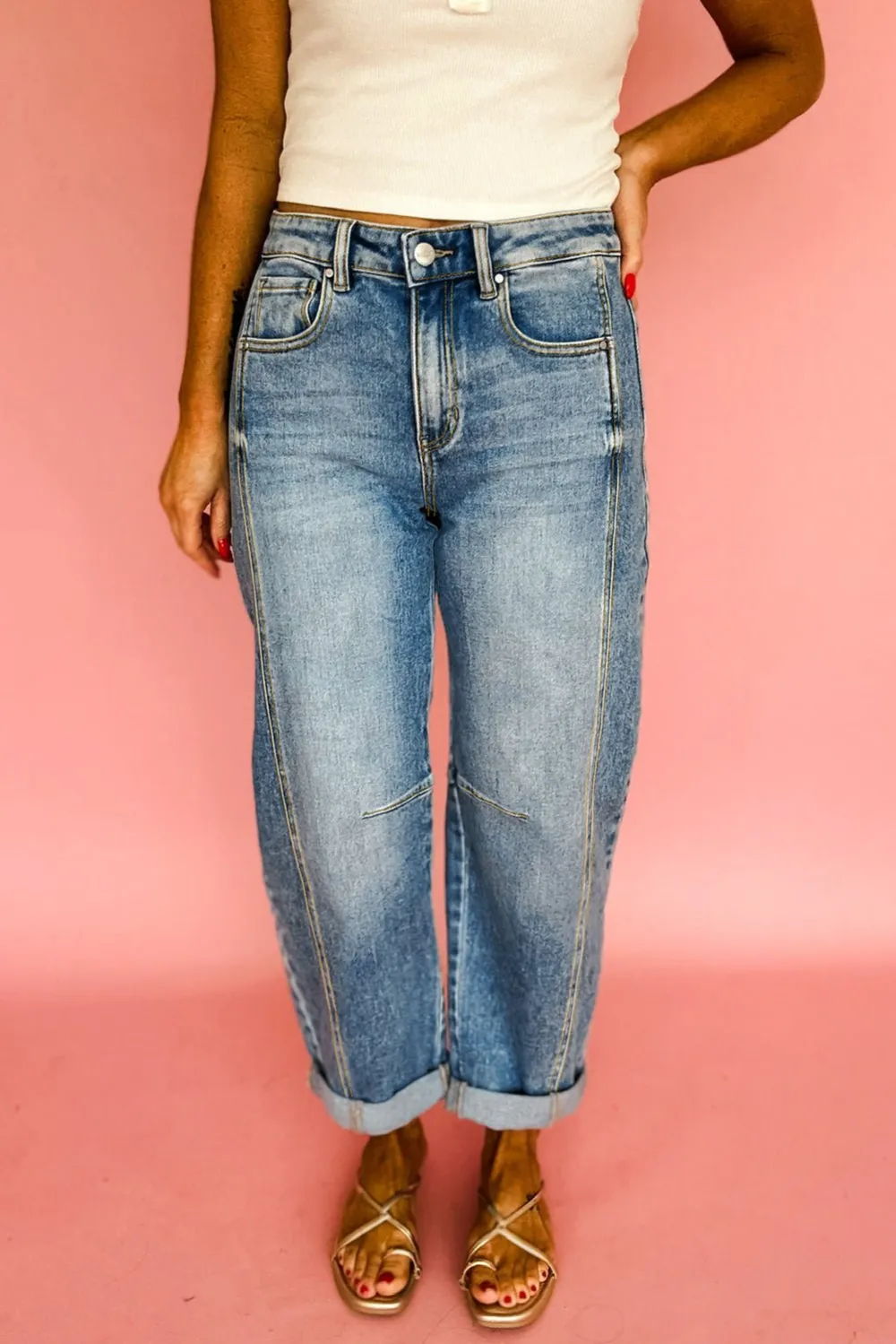 Pocketed Seam Detail Casual Jeans