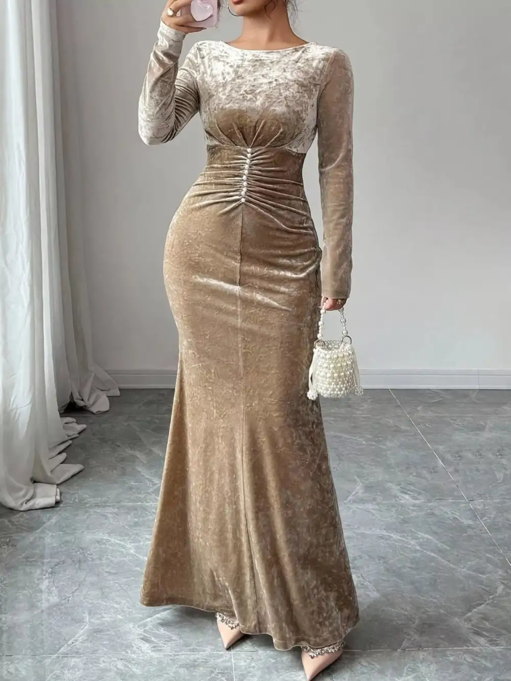 Velvet Ruched Maxi Dress