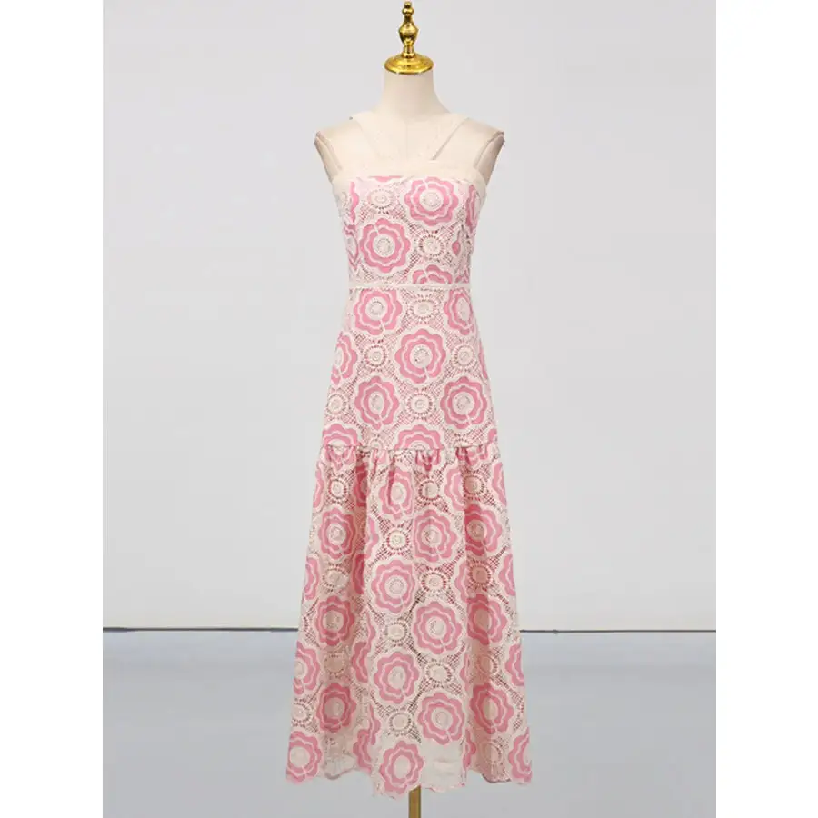 Lace Sleeveless Tiered Midi Dress