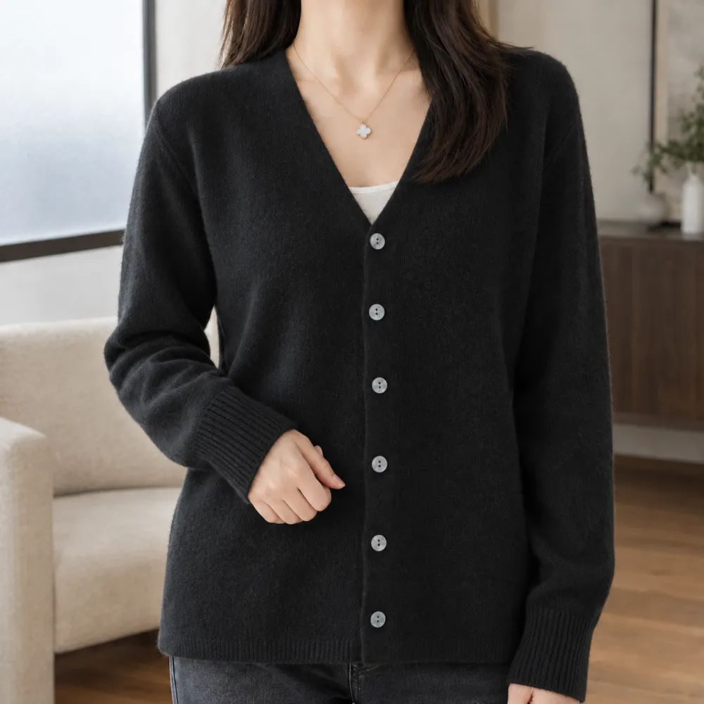 V-Neck Soft Knit Straight Fit Cardigan