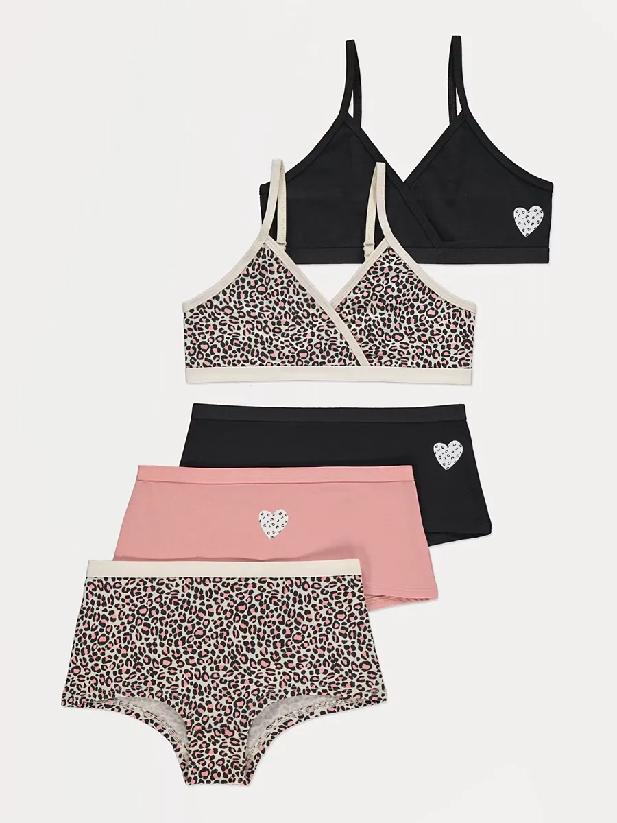 Animal Print Crop Tops and Briefs 5 Pack