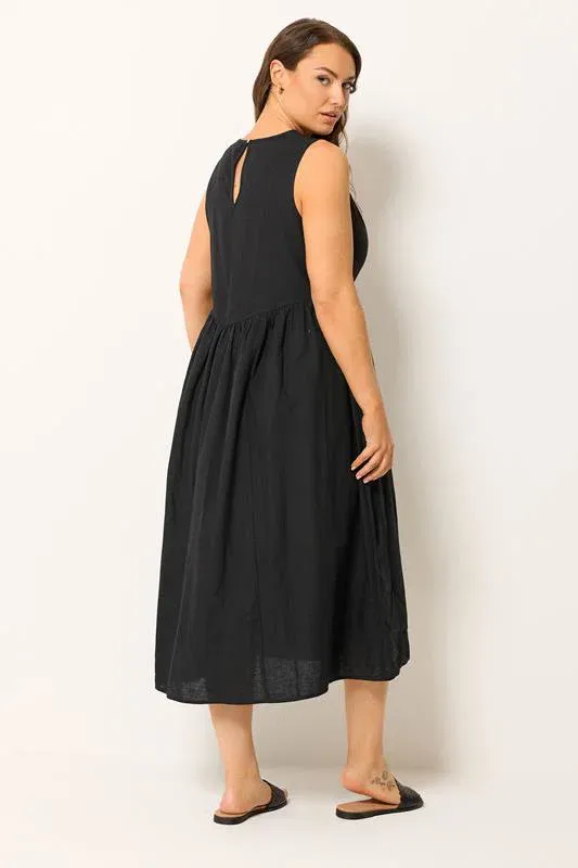 Black Linen Midi Dress