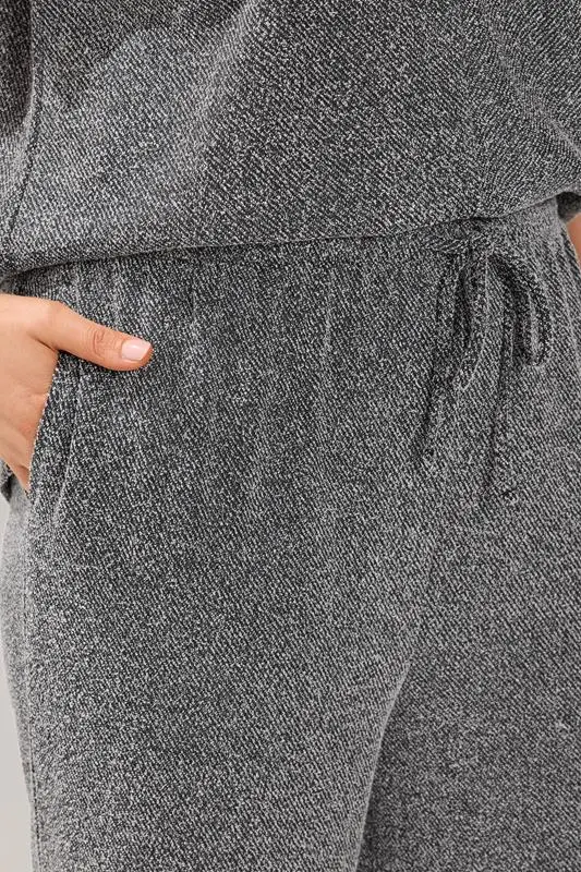 Grey Textured Knit Wide Leg Trousers