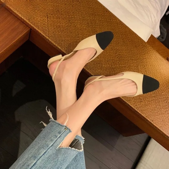 Leather Slingback Square-Heel Flats