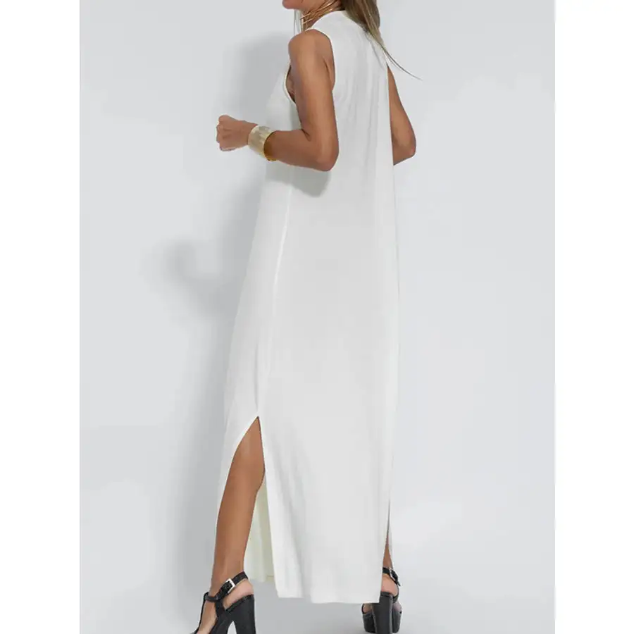 Full Size V Neck Sleeveless Maxi Dress with Slit Plus Size