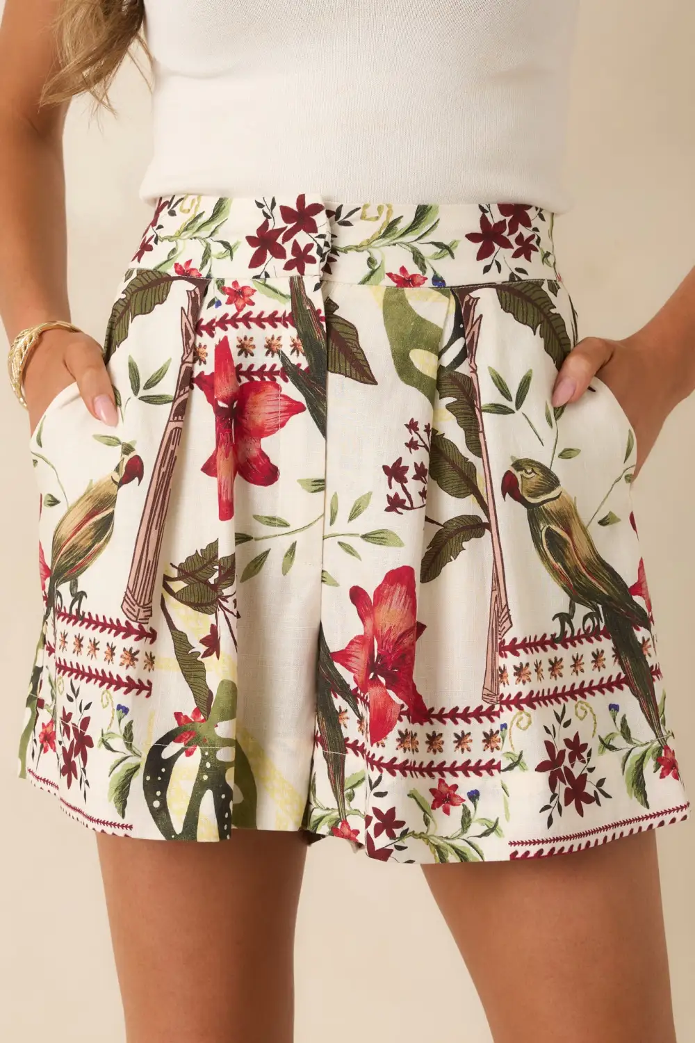 Deep Moss Tropical Print Shorts