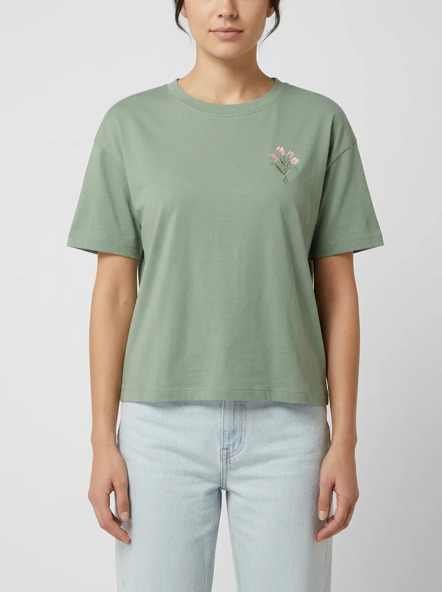 Women's Tulip Embroidered Crewneck T-Shirt
