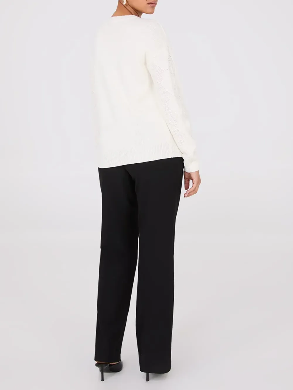 Pearl Embellished Diamond Cable Sweater
