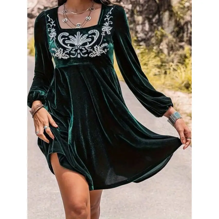 Square Neck Long Sleeve Mini Dress