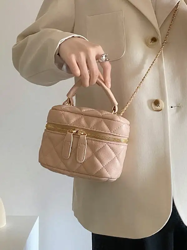Casual Solid Zipper Chains Bag