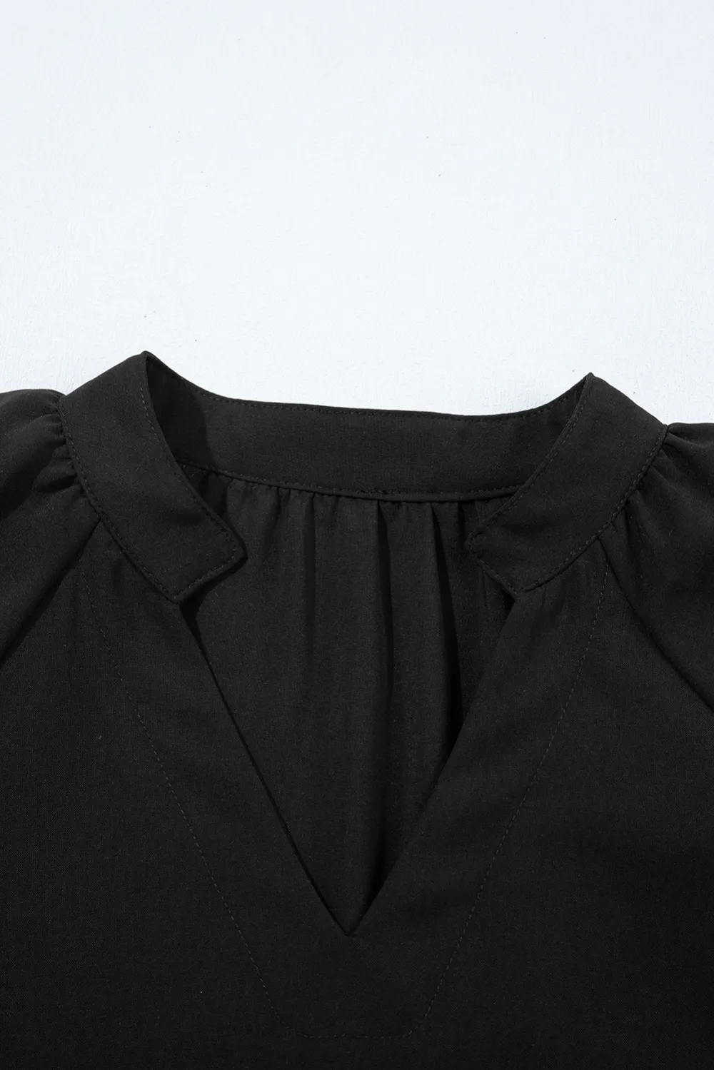 Bow Detail Puff Sleeve Split Neck Blouse