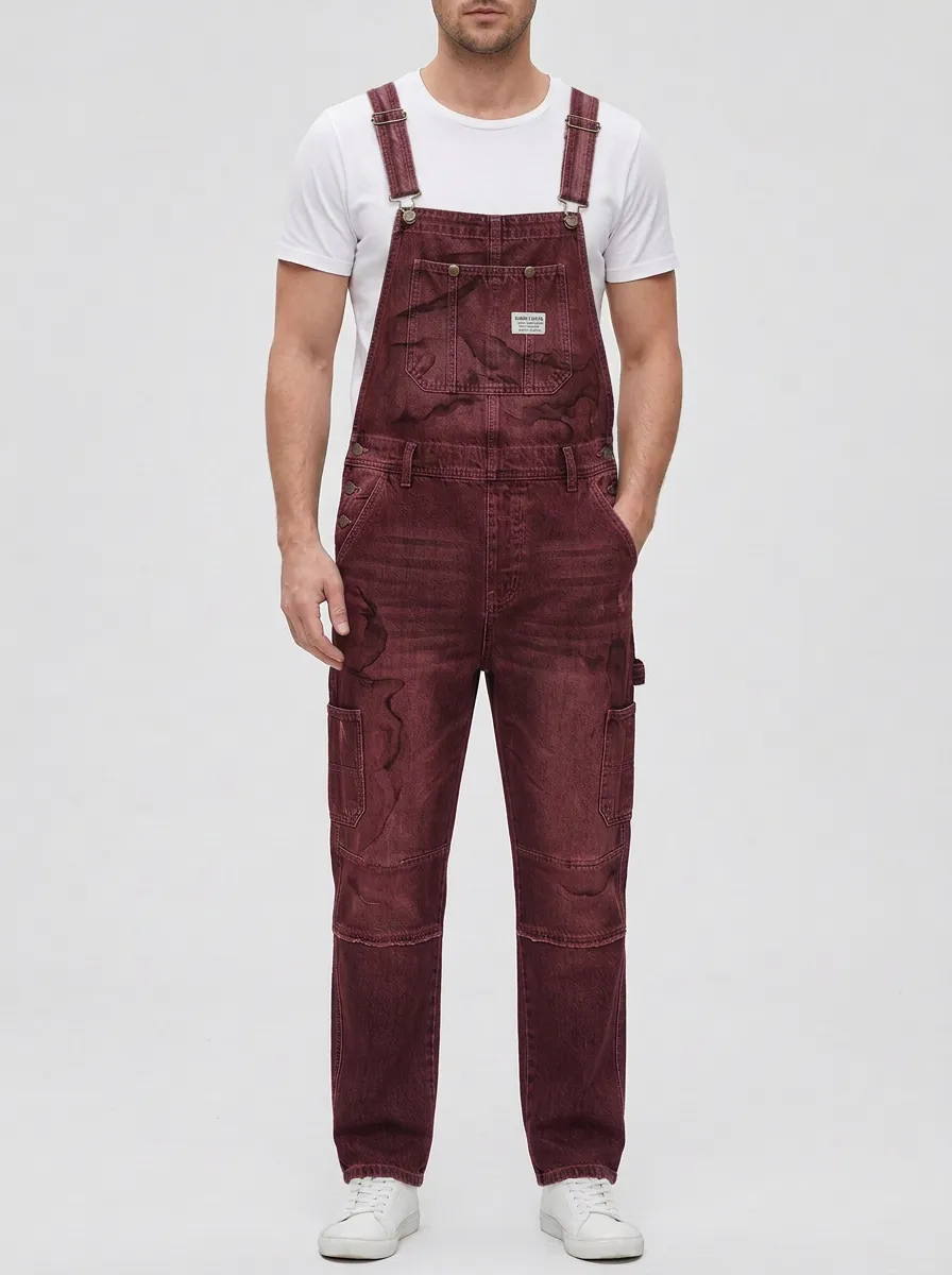Distressed Denim Utility Overalls