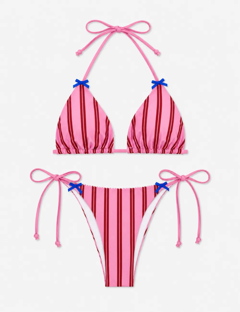 Vertical Bow Halter Triangle Piece Bikini Set