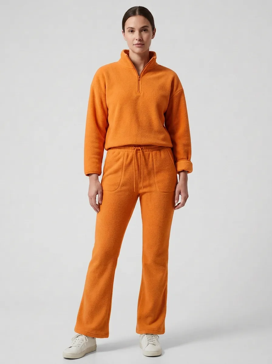 Women's Drop-Shoulder Half-Zip Pullover And Curved-Pocket Fleece Two Piece Set