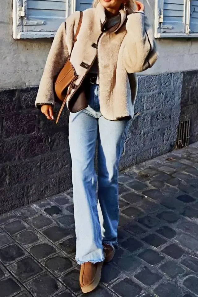 Single-Breasted Stand-Collar Relaxed Jacket