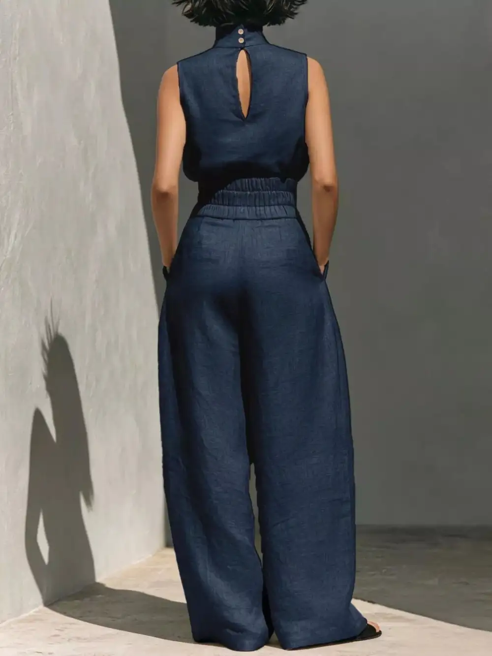 Turtleneck Sleeveless Top and Wide Leg Pants Set