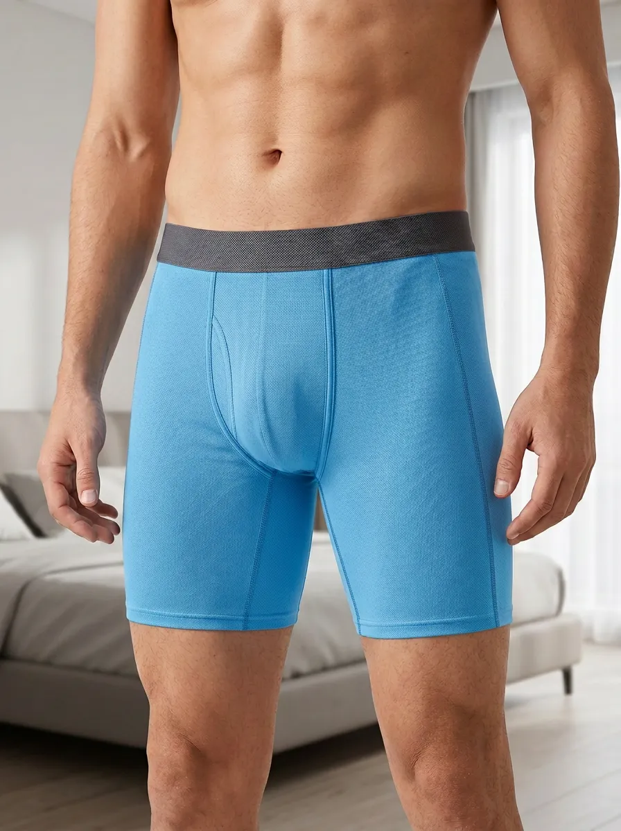 Men's Athletic Performance Blue Solid Printed Boxer Briefs