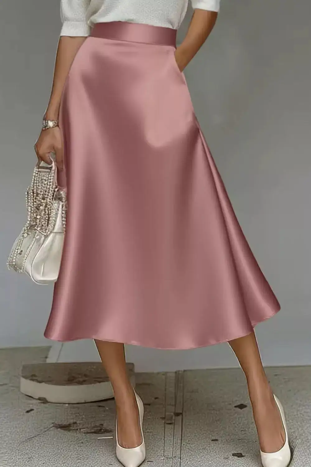Everyday Satin A-line Midi Skirt