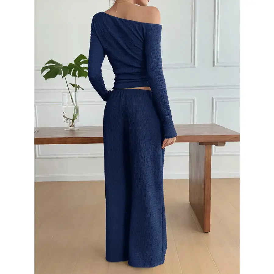 Relaxed One Shoulder Long Sleeve Top and Pants Set
