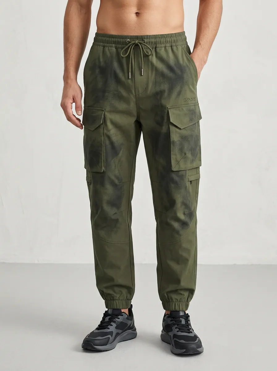 Men's Outdoor Explore Olive Tie-Dye Printed Cargo Pants