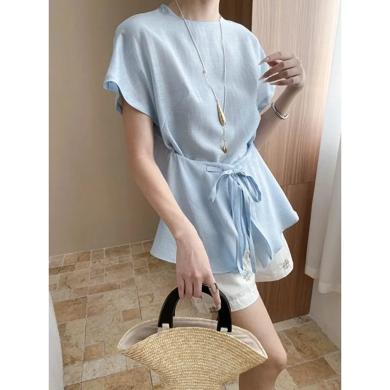 Streamlined Tie Waist Short Sleeve Shirt