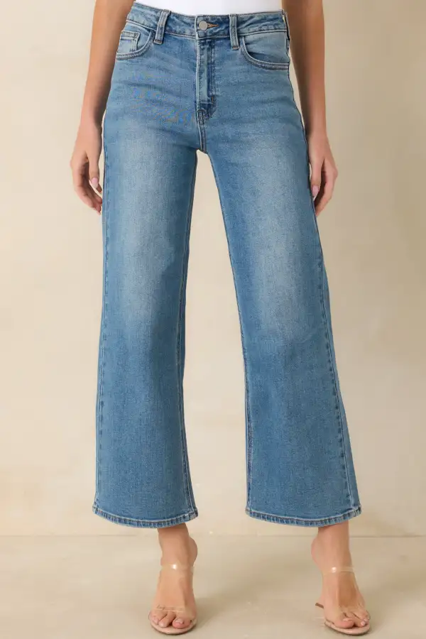The Clouds Medium Wash Cropped Wide Leg Jeans